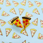 Gold Metallic Pizza Stud Earrings