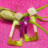 White Green Pink Gold Glitter Earrings