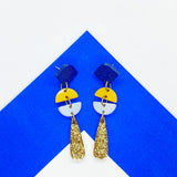 gold blue yellow white glitter dangle earrings