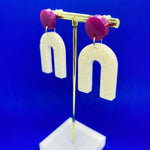 fuchsia white u shaped earrings
