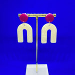fuchsia white u shaped earrings