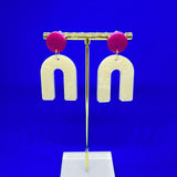 fuchsia white u shaped earrings
