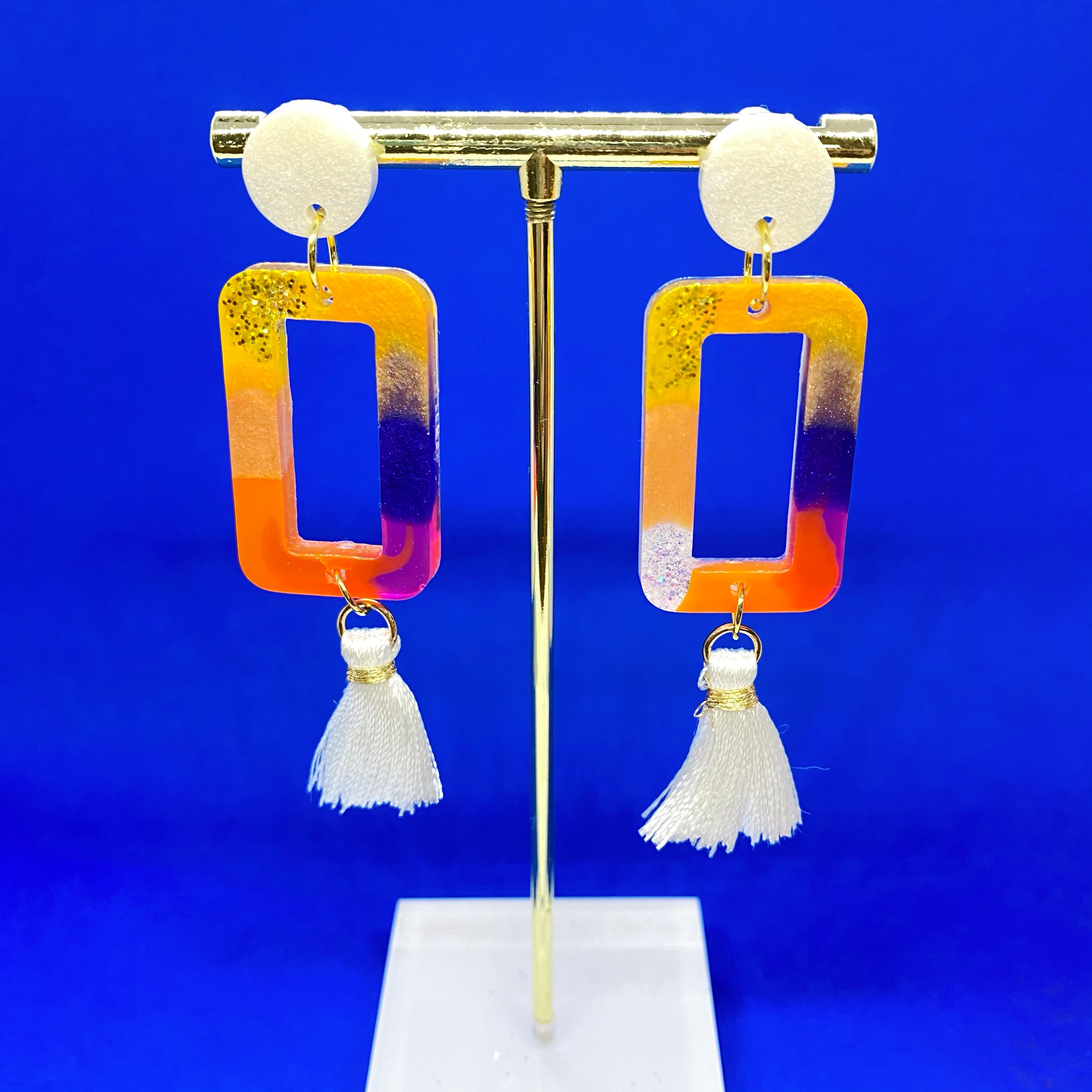 rainbow earrings white tassel