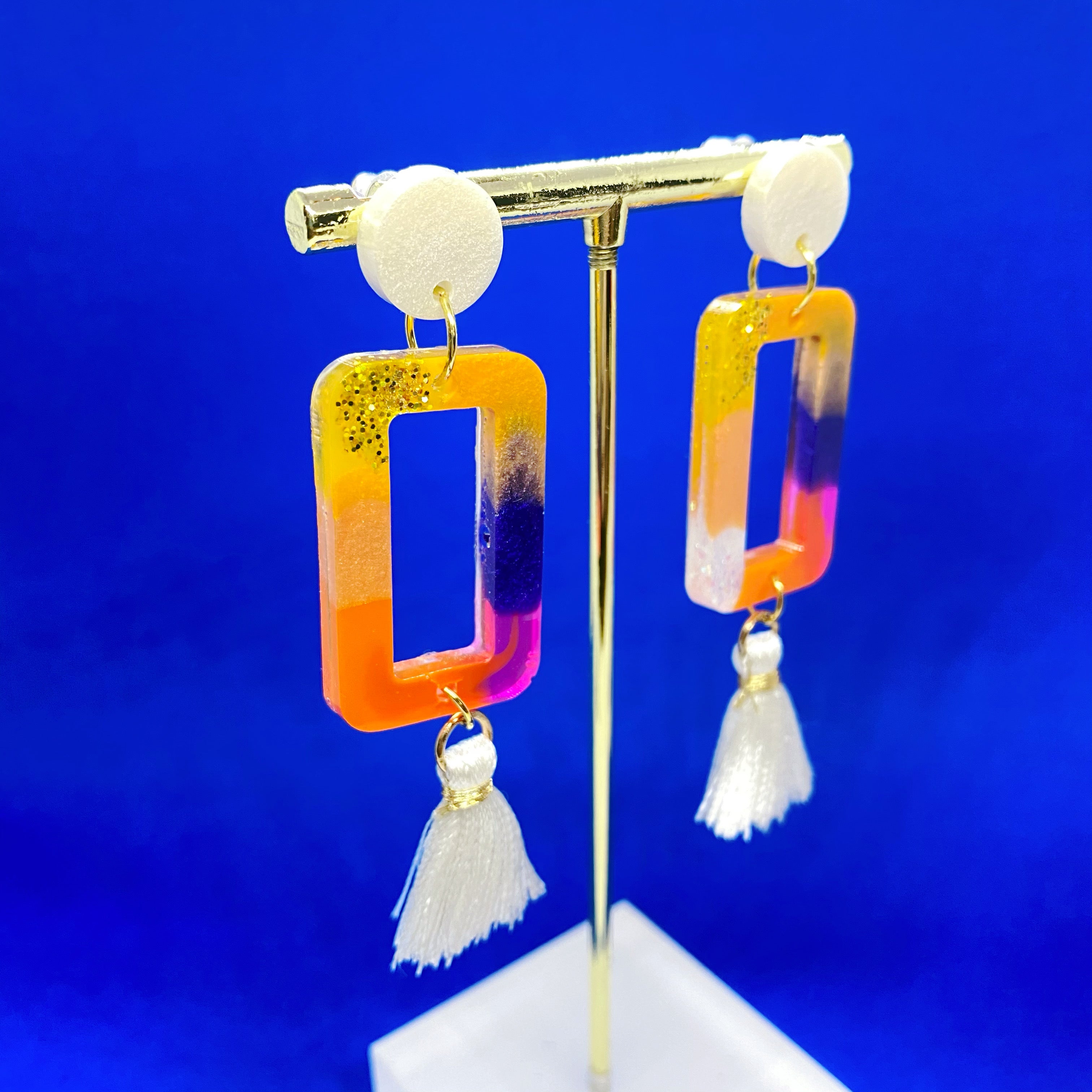 rainbow earrings white tassel