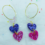 Triple Heart Throb Hoops (Multiple Colours)