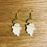 Gold Metal Pearl Ghost Earrings