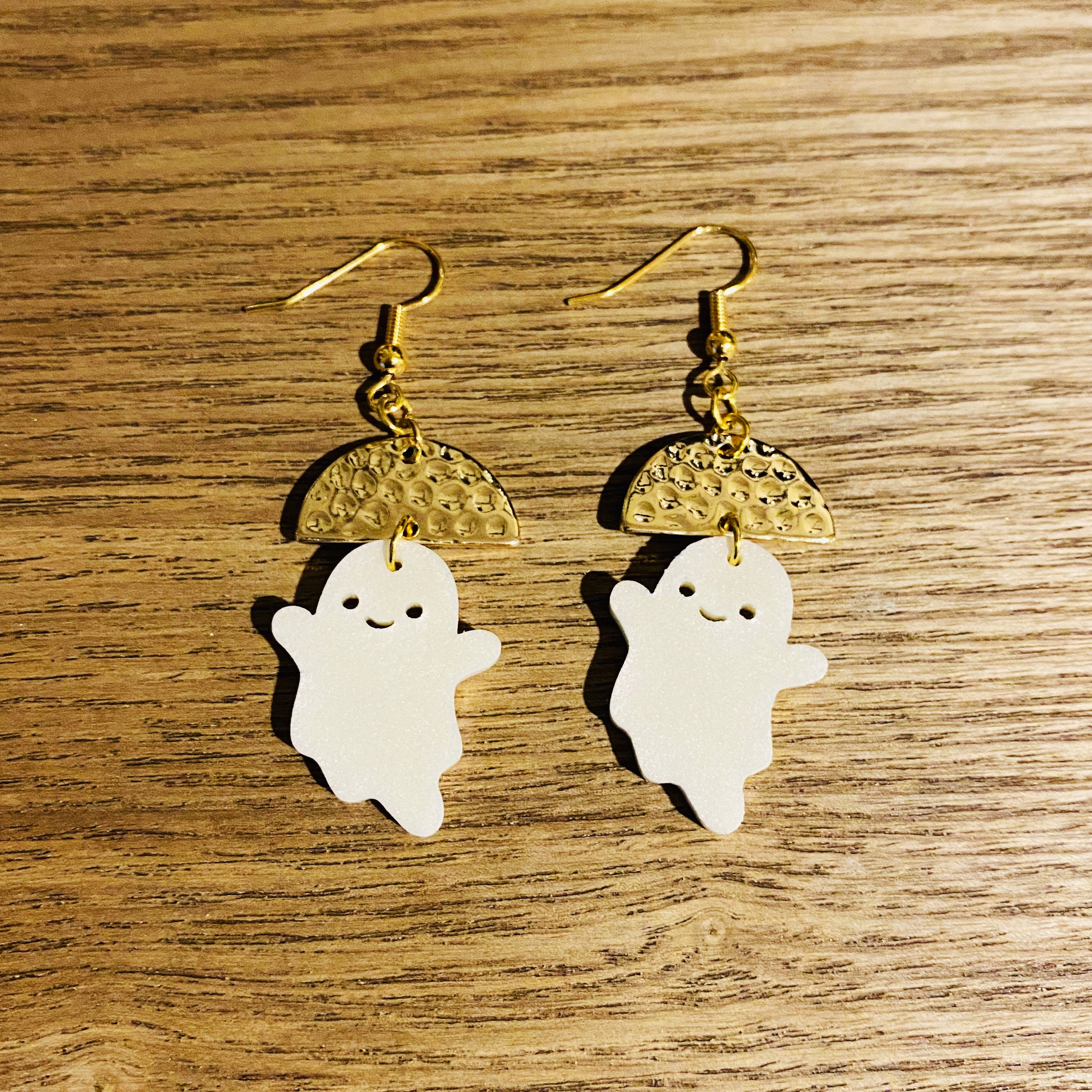Gold Metal Pearl Ghost Earrings