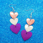 peach white fuchsia heart earrings