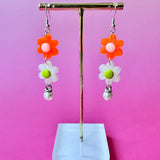 Pearly Flower Dangles - Orange + White