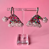 Santa Hat Hoops - Pink + Blue Glitter