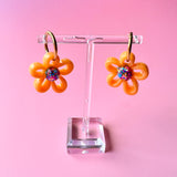 Flower Hoops - Orange + Multi Glitter
