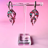 Small Flame Hoops - Pink + Blue Glitter