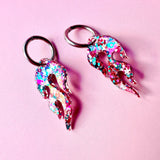 Small Flame Hoops - Pink + Blue Glitter