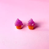 Cupcake Studs - Purple Glitter