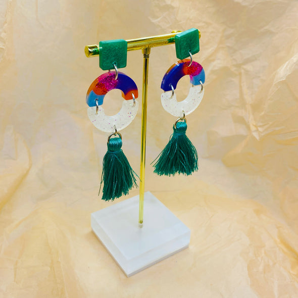 green tassel earrings