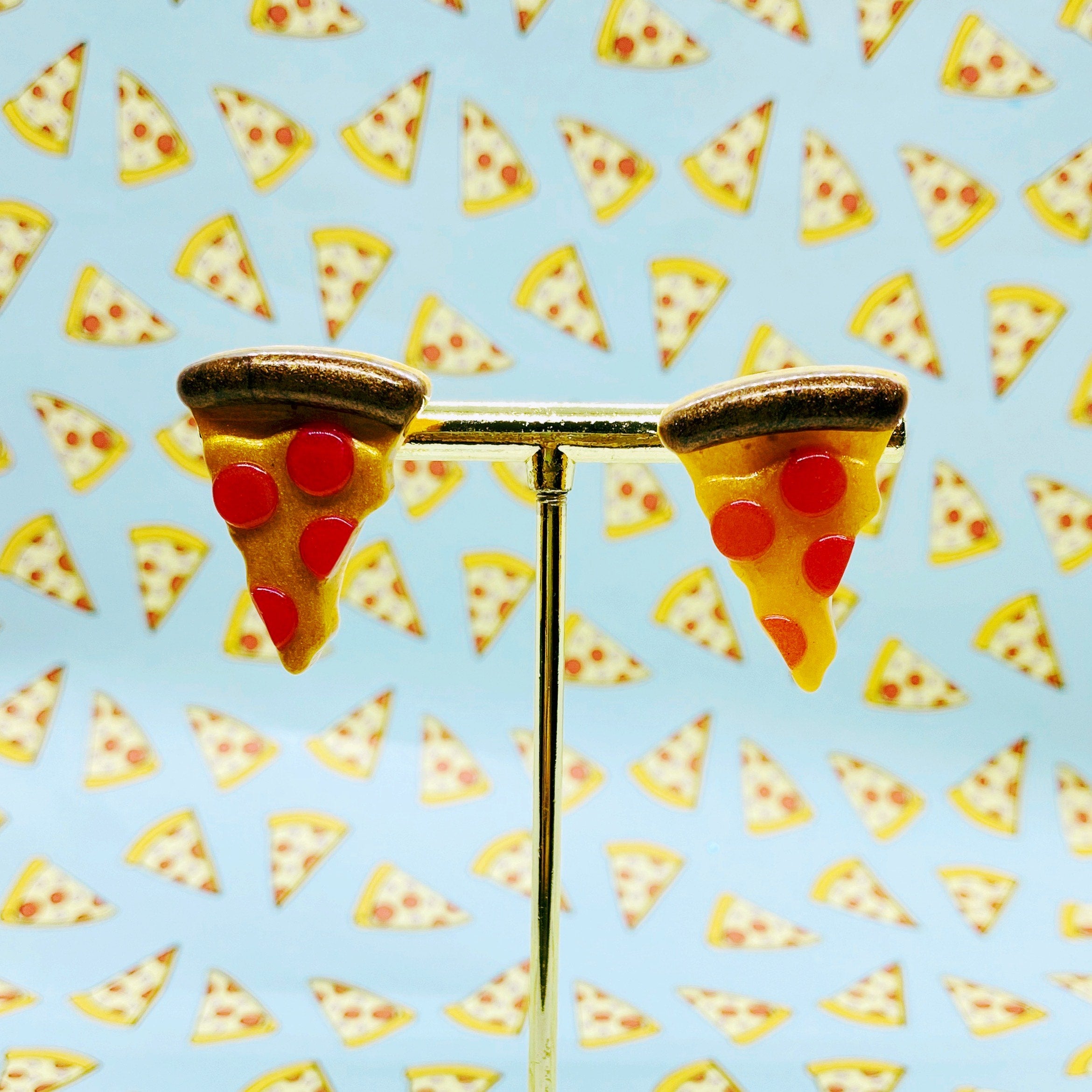 Gold Metallic Pizza Stud Earrings