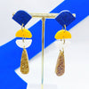 gold blue yellow white glitter dangle earrings