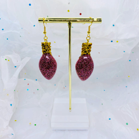 Pink Glitter Christmas Lights Earrings