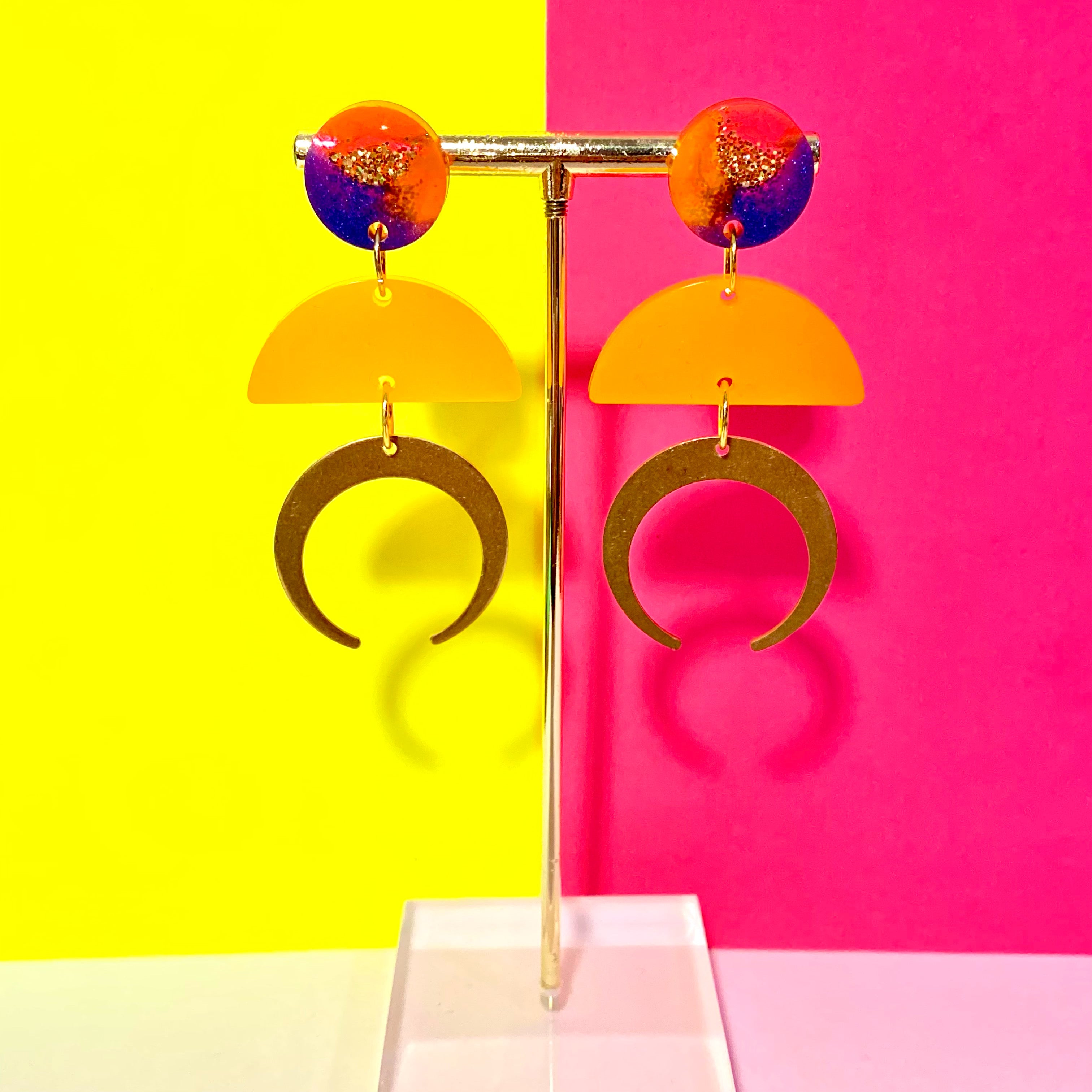 gold moon dangle earrings