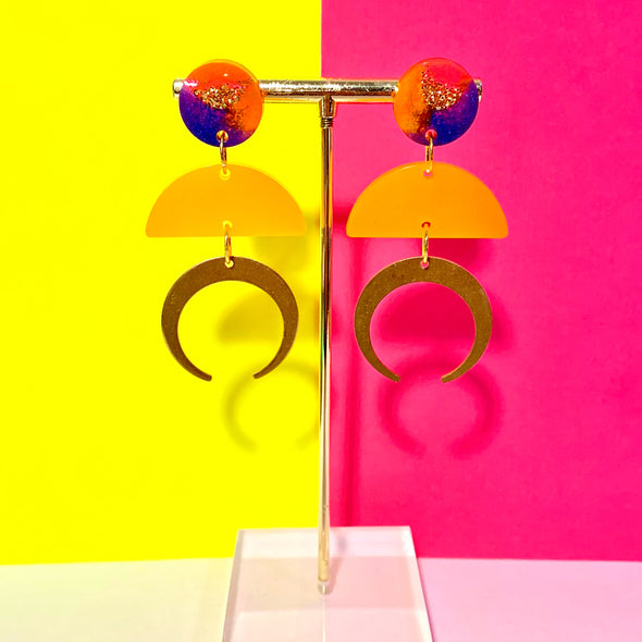 gold moon dangle earrings