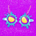 splatter dark teal metallic gold hoops