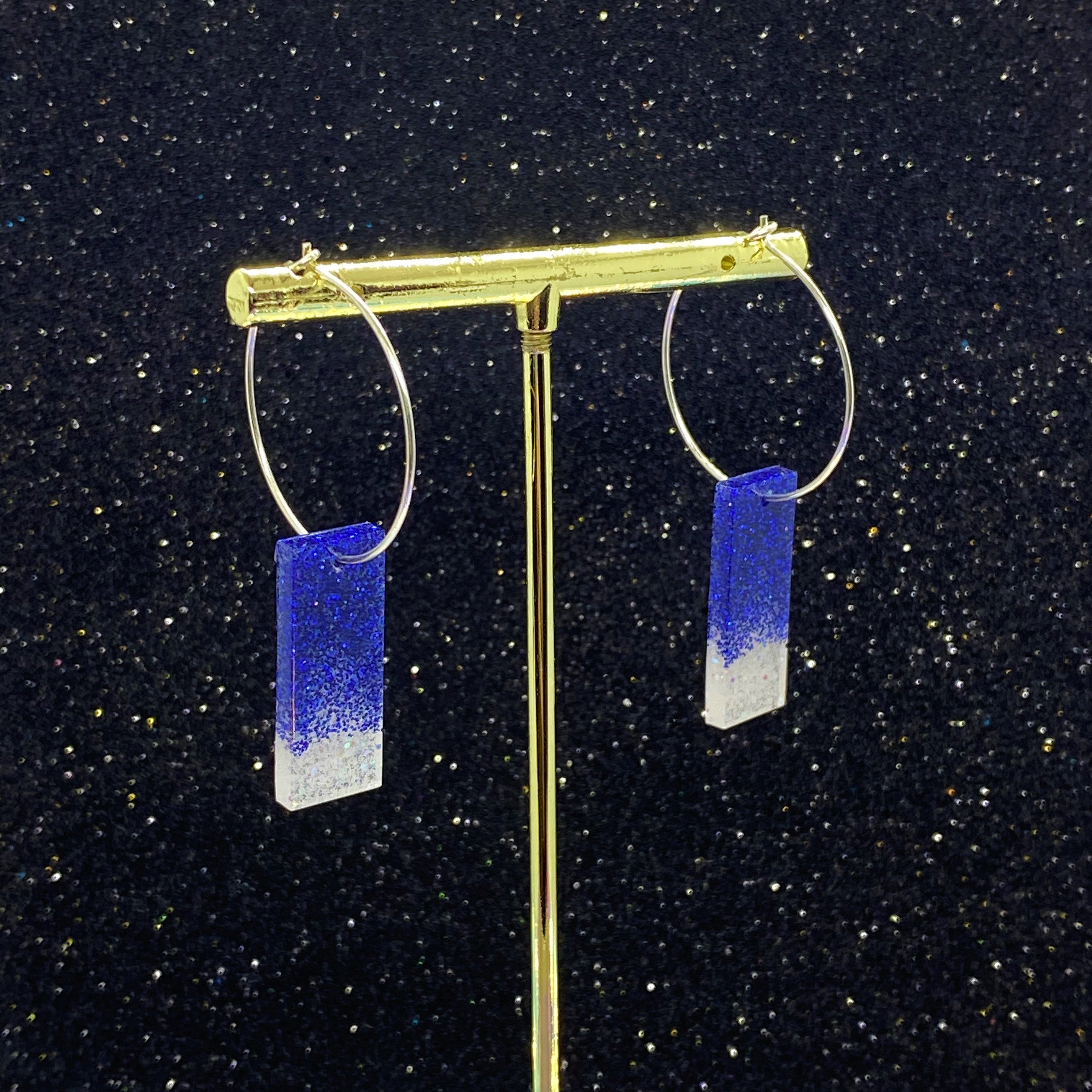 Blue White Glitter Silver Hoops