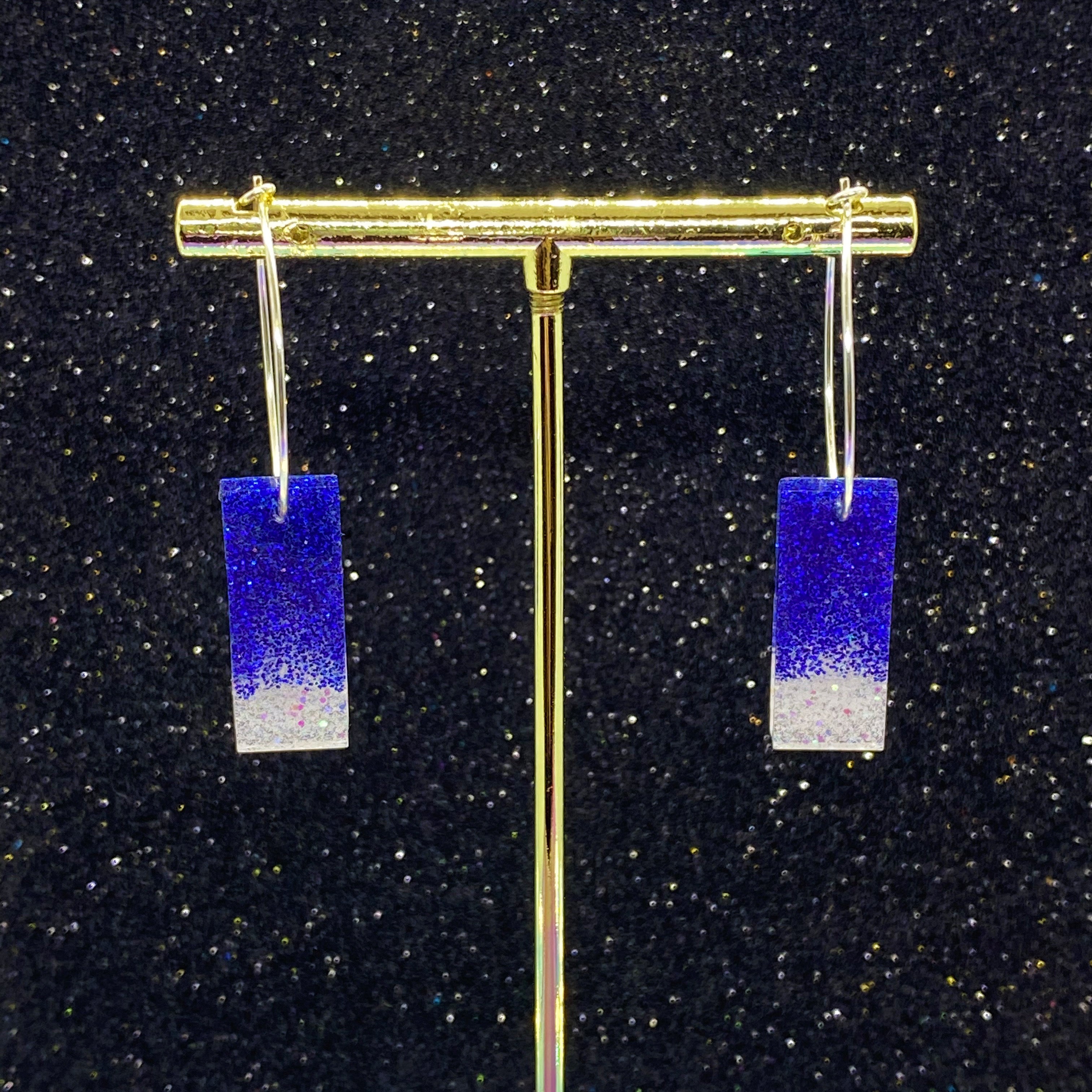 White Blue Silver Hoop Earrings